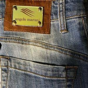 RARE Angelo Marani jeans, iridescent logo patch